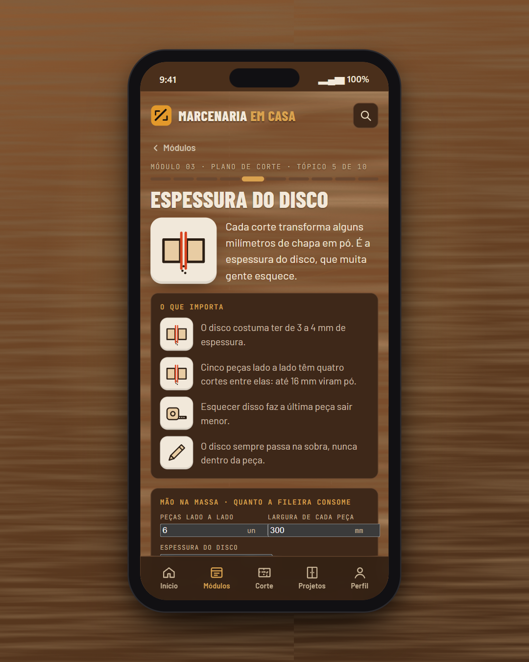 Aula sobre espessura do disco, com ilustrações e calculadora